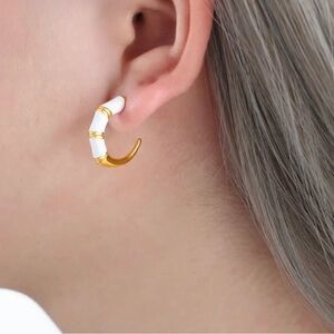 18K Gold Plated White Enamel Hoop Earrings*Unicorn*Cottage Core*Minimalist*ML
